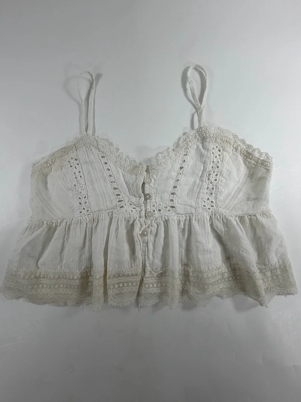 L.A. Hearts Cottagecore Eyelet Lace Peplum Crop Cami Tank White Small - Picture 1 of 5